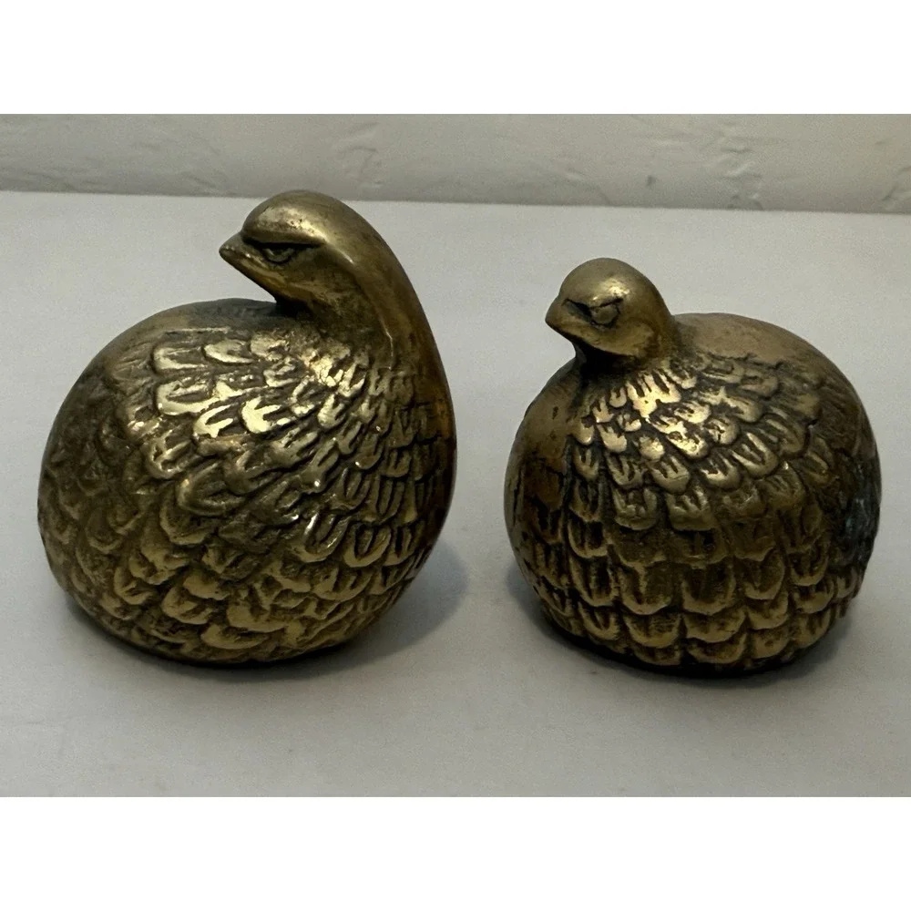 Vintage Lot Of 2 Solid Brass Birds quail/pheasant figurines Textured Pair